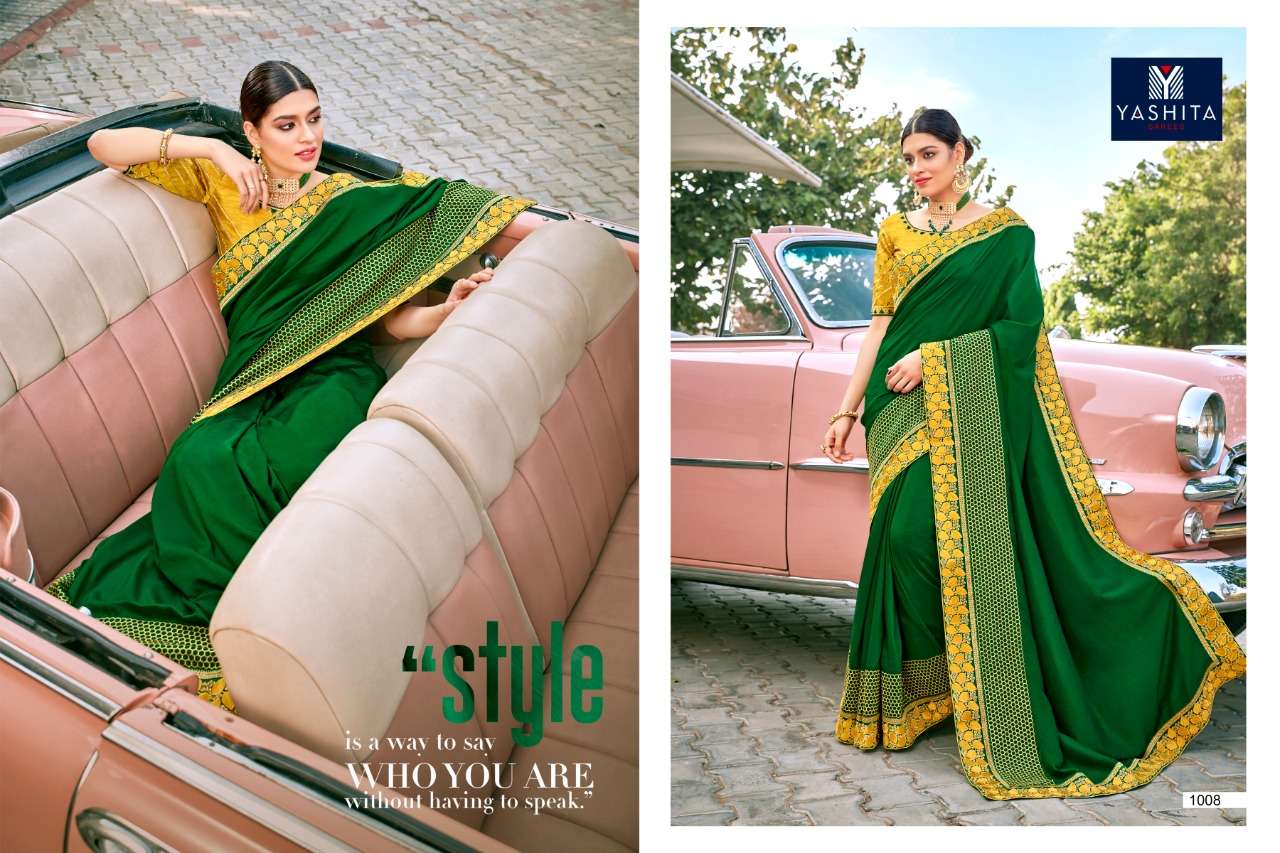 KAVYA VOL-1 BY YASHIKA TRENDS 1001 TO 1011 SERIES INDIAN TRADITIONAL WEAR COLLECTION BEAUTIFUL STYLISH FANCY COLORFUL PARTY WEAR & OCCASIONAL WEAR SATIN GEORGETTE SAREES AT WHOLESALE PRICE