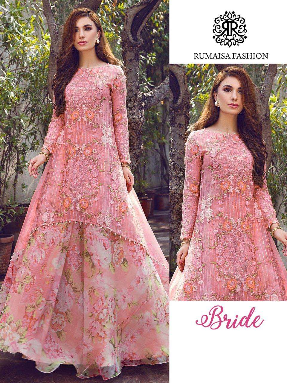 BRIDE BY RUMAISHA FASHION 6001-A TO 6001-E SERIES DESIGNER ANARKALI SUITS COLLECTION BEAUTIFUL STYLISH COLORFUL FANCY PARTY WEAR & OCCASIONAL WEAR HEAVY NET WITH EMBROIDERY DRESSES AT WHOLESALE PRICE