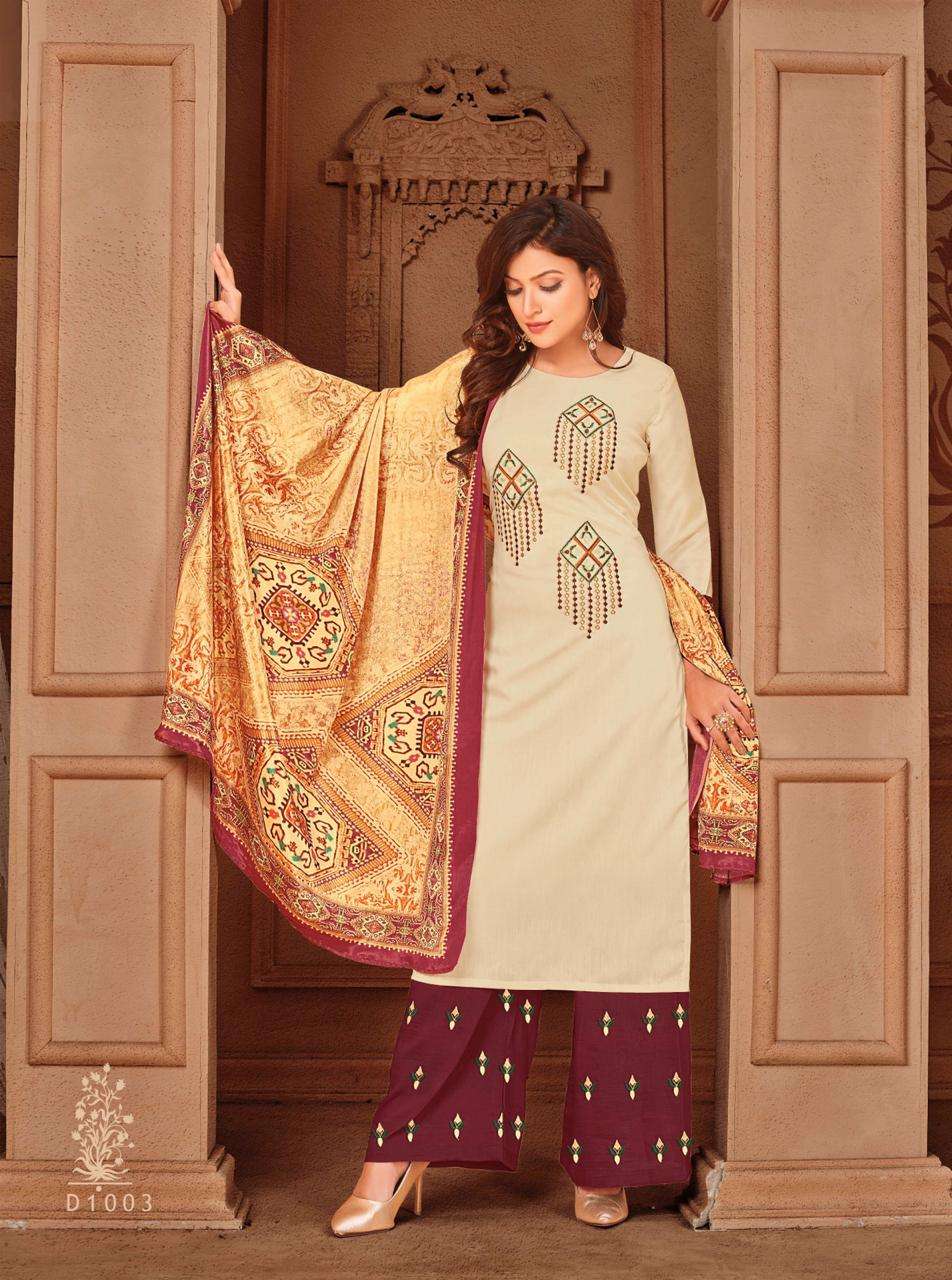SURILI BY RT 1001 TO 1005 SERIES BEAUTIFUL SUITS STYLISH FANCY COLORFUL CASUAL WEAR & ETHNIC WEAR CHINNON SLUB WITH EMBROIDERY DRESSES AT WHOLESALE PRICE