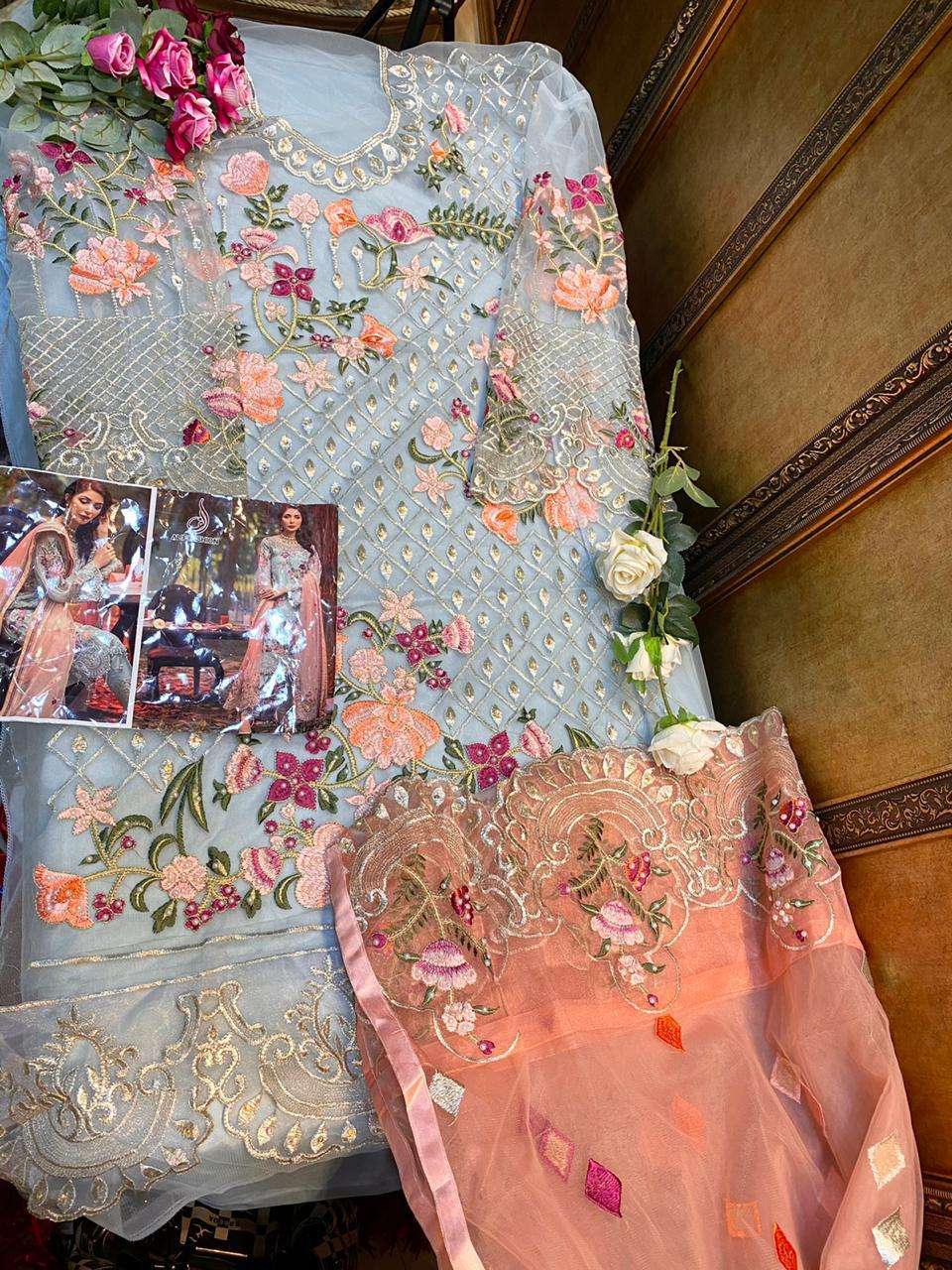 SIDRA BY ALIF FASHION BEAUTIFUL STYLISH PAKISATNI SUITS FANCY COLORFUL CASUAL WEAR & ETHNIC WEAR & READY TO WEAR BUTTERFLY NET EMBROIDERED DRESSES AT WHOLESALE PRICE