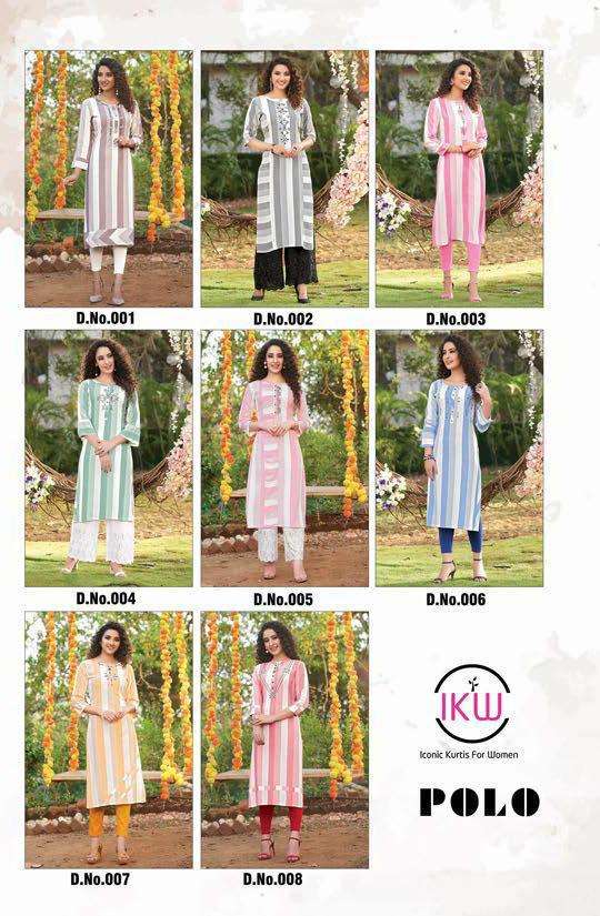 POLO BY IKW 001 TO 008 SERIES BEAUTIFUL STYLISH FANCY COLORFUL CASUAL WEAR & ETHNIC WEAR & READY TO WEAR RAYON WORK KURTIS AT WHOLESALE PRICE