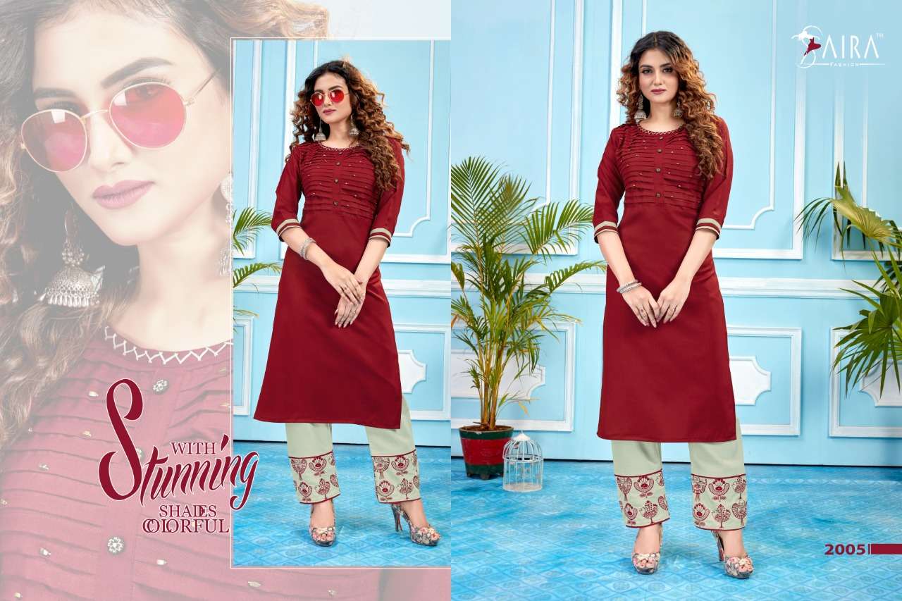LIVAS VOL-2 BY SAIRA FASHION 2001 TO 2006 SERIES BEAUTIFUL STYLISH FANCY COLORFUL CASUAL WEAR & ETHNIC WEAR & READY TO WEAR SLUB COTTON WITH BOTTOM EMBROIDERED KURTIS AT WHOLESALE PRICE
