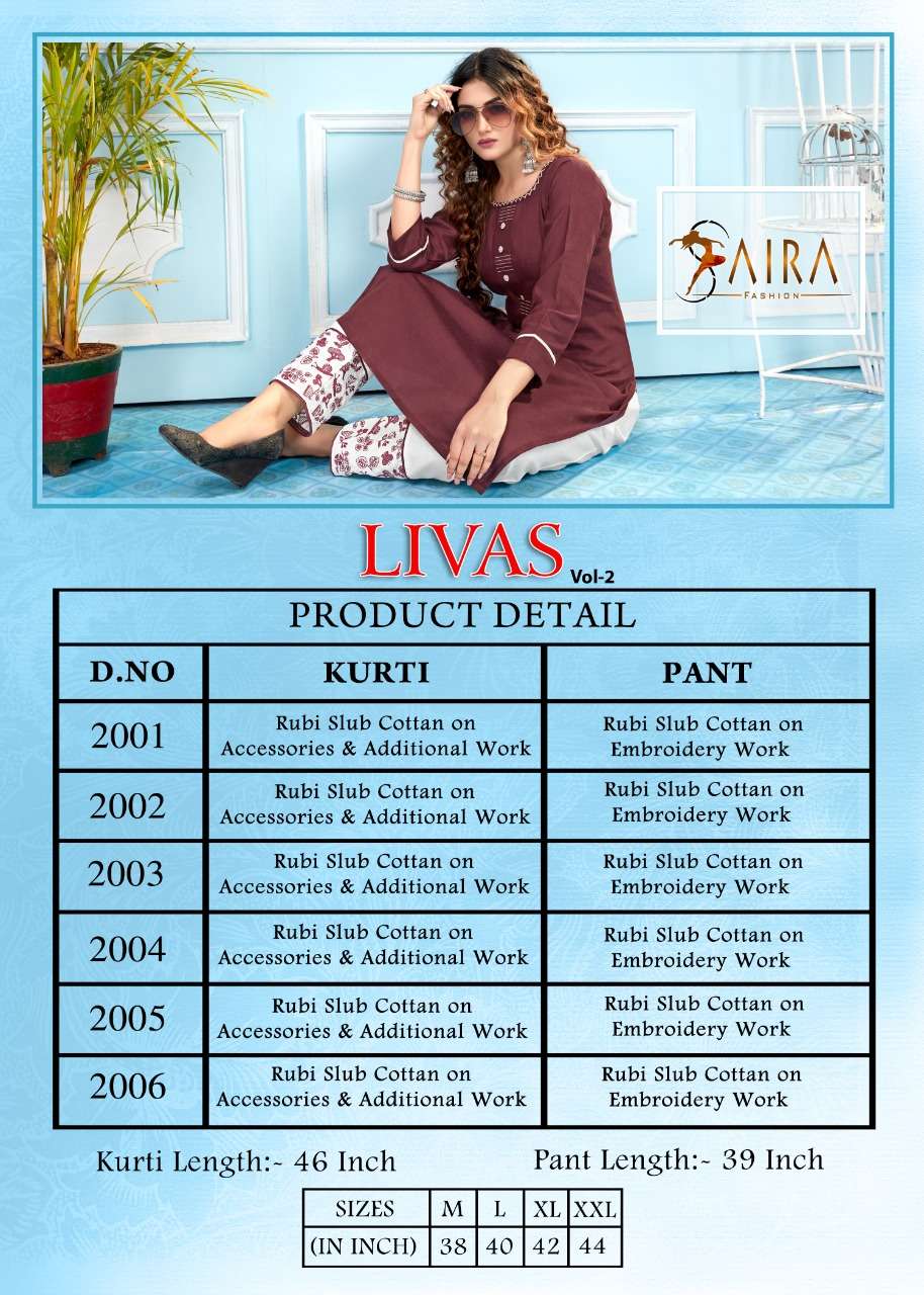 LIVAS VOL-2 BY SAIRA FASHION 2001 TO 2006 SERIES BEAUTIFUL STYLISH FANCY COLORFUL CASUAL WEAR & ETHNIC WEAR & READY TO WEAR SLUB COTTON WITH BOTTOM EMBROIDERED KURTIS AT WHOLESALE PRICE