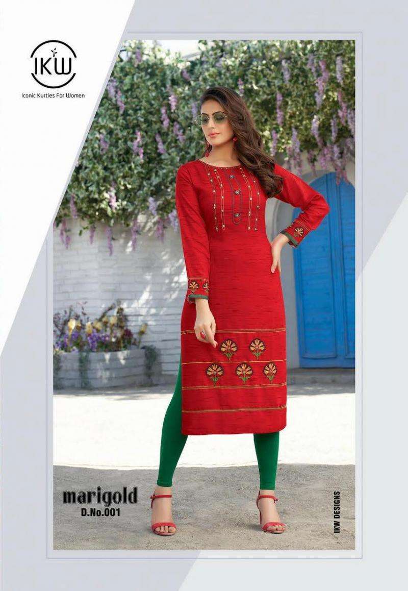 MARIGOLD VOL-2 BY IKW 001 TO 008 SERIES BEAUTIFUL STYLISH FANCY COLORFUL CASUAL WEAR & ETHNIC WEAR & READY TO WEAR RAYON EMBROIDERED KURTIS AT WHOLESALE PRICE