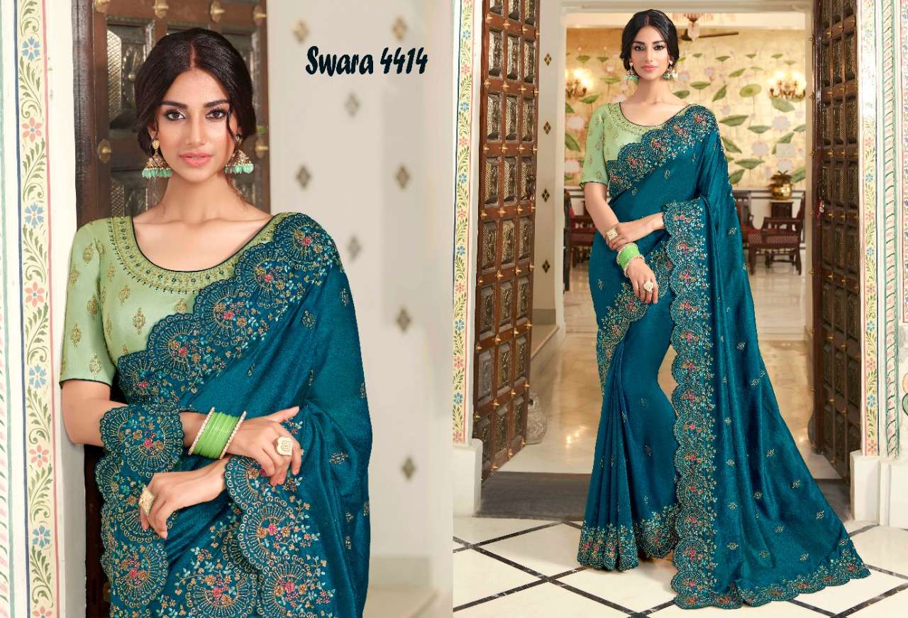 SWARA VOl-5 BY VRITIKA 4411 TO 4416 SERIES INDIAN TRADITIONAL WEAR COLLECTION BEAUTIFUL STYLISH FANCY COLORFUL PARTY WEAR & OCCASIONAL WEAR FANCY SAREES AT WHOLESALE PRICE