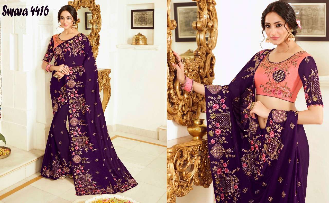 SWARA VOl-5 BY VRITIKA 4411 TO 4416 SERIES INDIAN TRADITIONAL WEAR COLLECTION BEAUTIFUL STYLISH FANCY COLORFUL PARTY WEAR & OCCASIONAL WEAR FANCY SAREES AT WHOLESALE PRICE