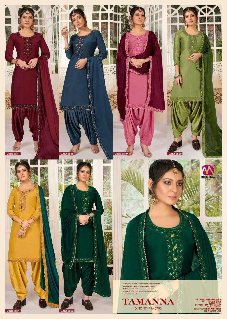 TAMANA BY MEGHALI 5847 TO 5852 SERIES BEAUTIFUL SUITS STYLISH FANCY COLORFUL CASUAL WEAR & ETHNIC WEAR HEAVY PRAMPARA SILK WITH EMBROIDERY DRESSES AT WHOLESALE PRICE