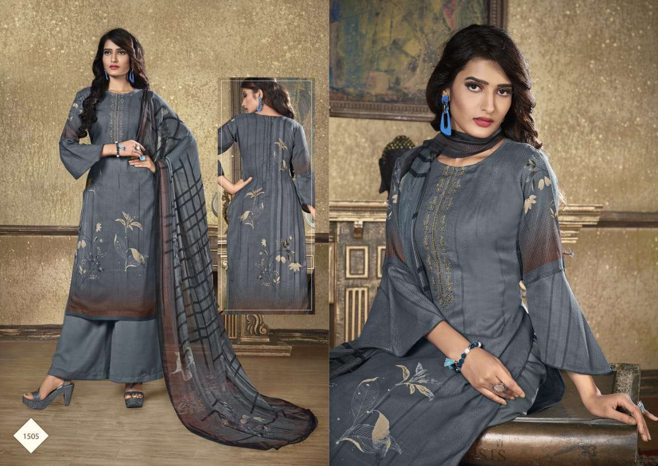 MAHER BY RUHAAB 1500 TO 1509 SERIES DESIGNER SUITS COLLECTION BEAUTIFUL STYLISH FANCY COLORFUL PARTY WEAR & OCCASIONAL WEAR PASHMINA PRINTED WITH EMBROIDERED DRESSES AT WHOLESALE PRICE