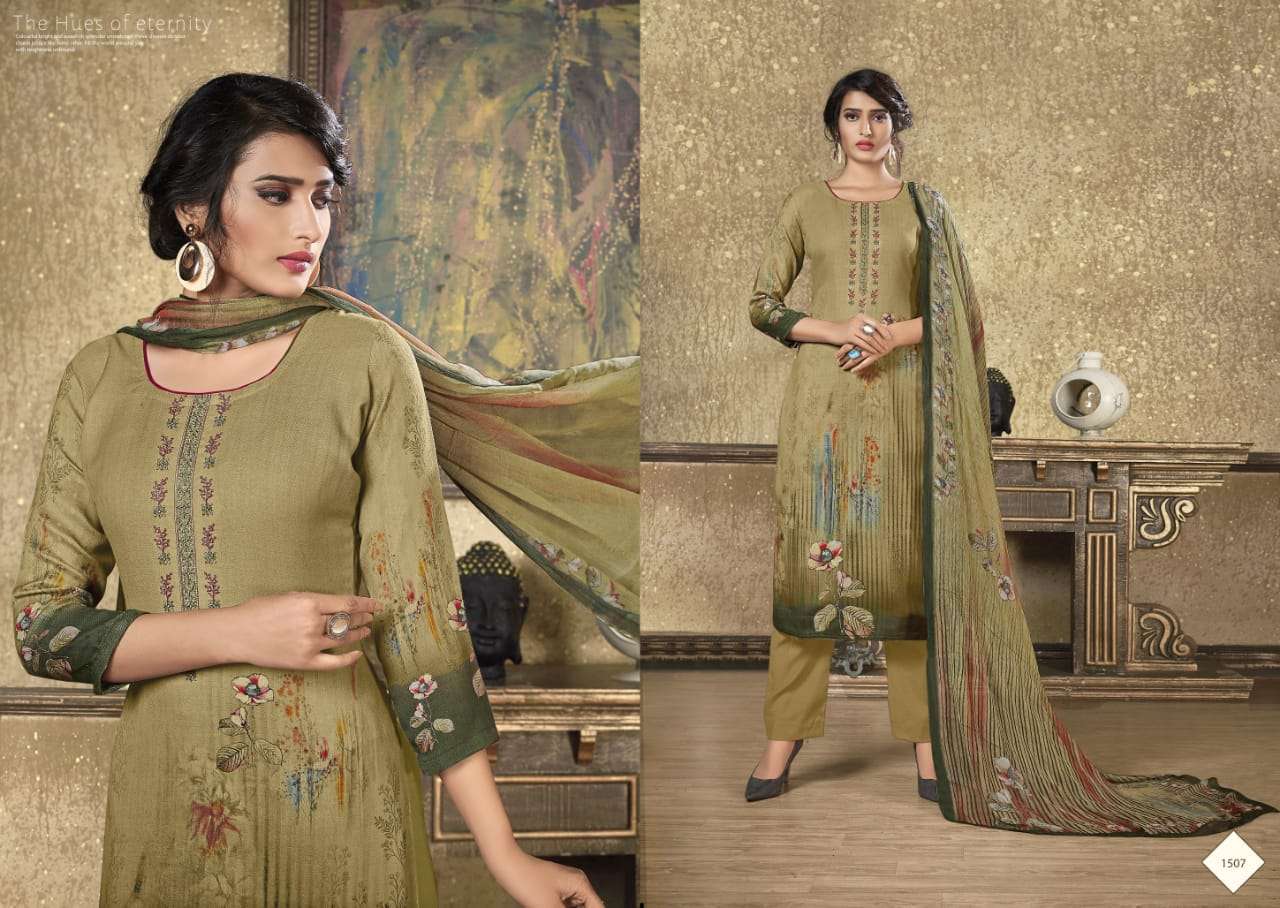 MAHER BY RUHAAB 1500 TO 1509 SERIES DESIGNER SUITS COLLECTION BEAUTIFUL STYLISH FANCY COLORFUL PARTY WEAR & OCCASIONAL WEAR PASHMINA PRINTED WITH EMBROIDERED DRESSES AT WHOLESALE PRICE