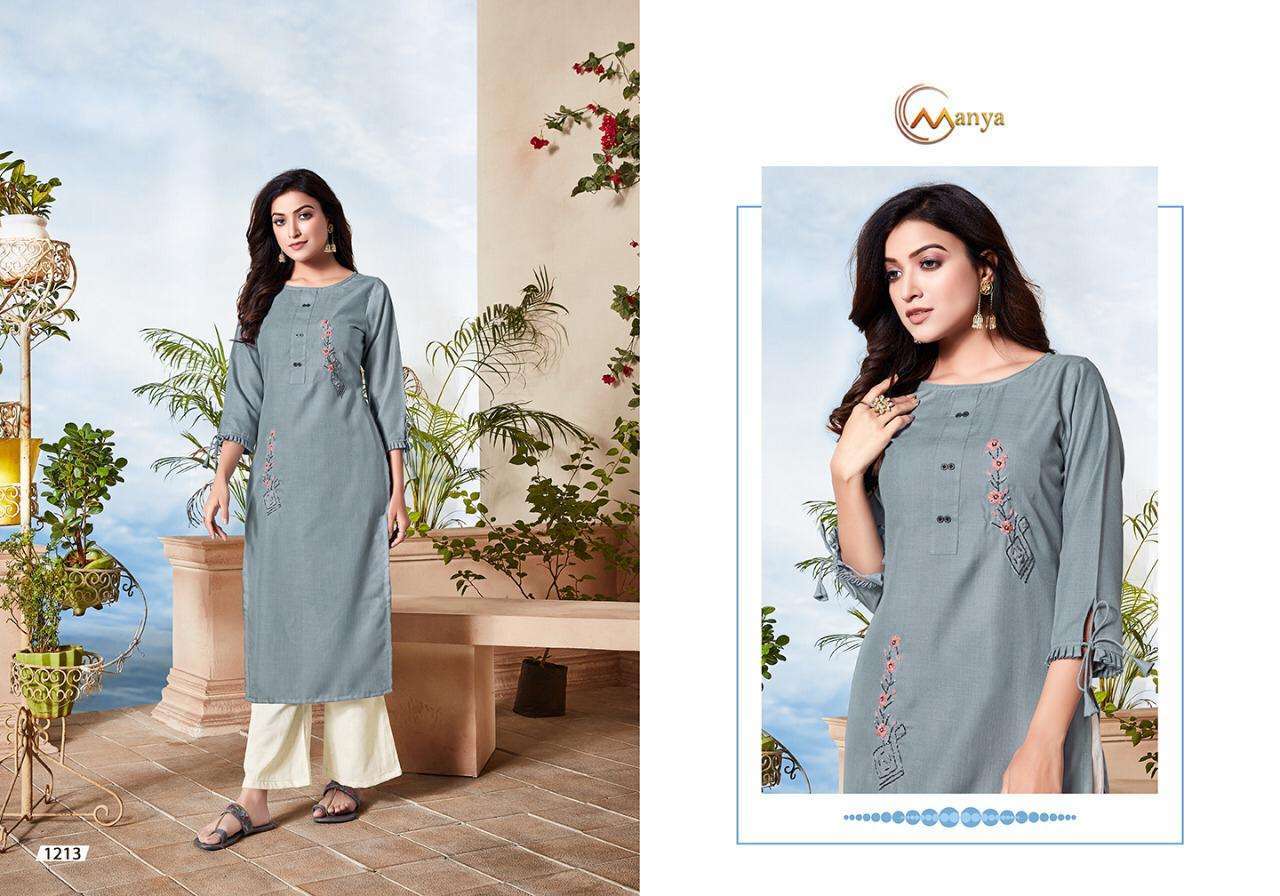 CLASSIC BY MANYA DESIGNER 1210 TO 1215 SERIES BEAUTIFUL STYLISH FANCY COLORFUL CASUAL WEAR & ETHNIC WEAR & READY TO WEAR COTTON EMBROIDERY KURTIS AT WHOLESALE PRICE