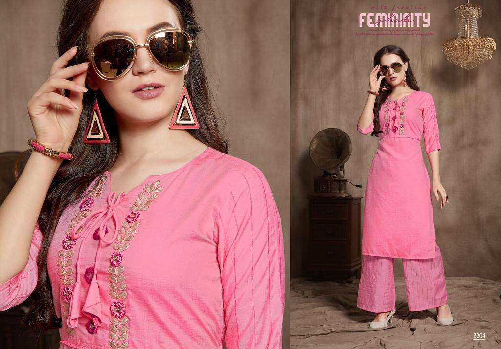ELITE BY AMAAYA GARMENTS 32001 TO 32005 SERIES DESIGNER BEAUTIFUL COLORFUL STYLISH FANCY CASUAL WEAR & ETHNIC WEAR & READY TO WEAR VISCOSE SILK KURTIS WITH BOTTOM AT WHOLESALE PRICE