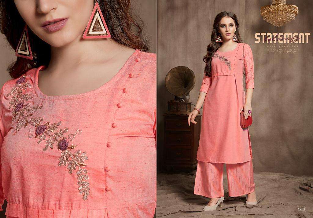 ELITE BY AMAAYA GARMENTS 32001 TO 32005 SERIES DESIGNER BEAUTIFUL COLORFUL STYLISH FANCY CASUAL WEAR & ETHNIC WEAR & READY TO WEAR VISCOSE SILK KURTIS WITH BOTTOM AT WHOLESALE PRICE