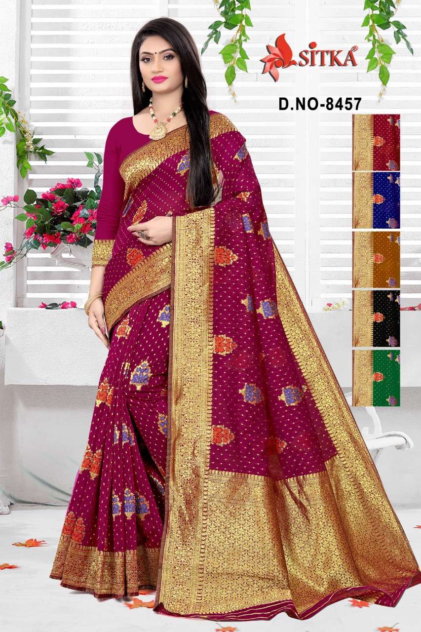 TERE LIYE 8457 BY SITKA INDIAN TRADITIONAL WEAR COLLECTION BEAUTIFUL STYLISH FANCY COLORFUL PARTY WEAR & OCCASIONAL WEAR COTTON SILK SAREES AT WHOLESALE PRICE