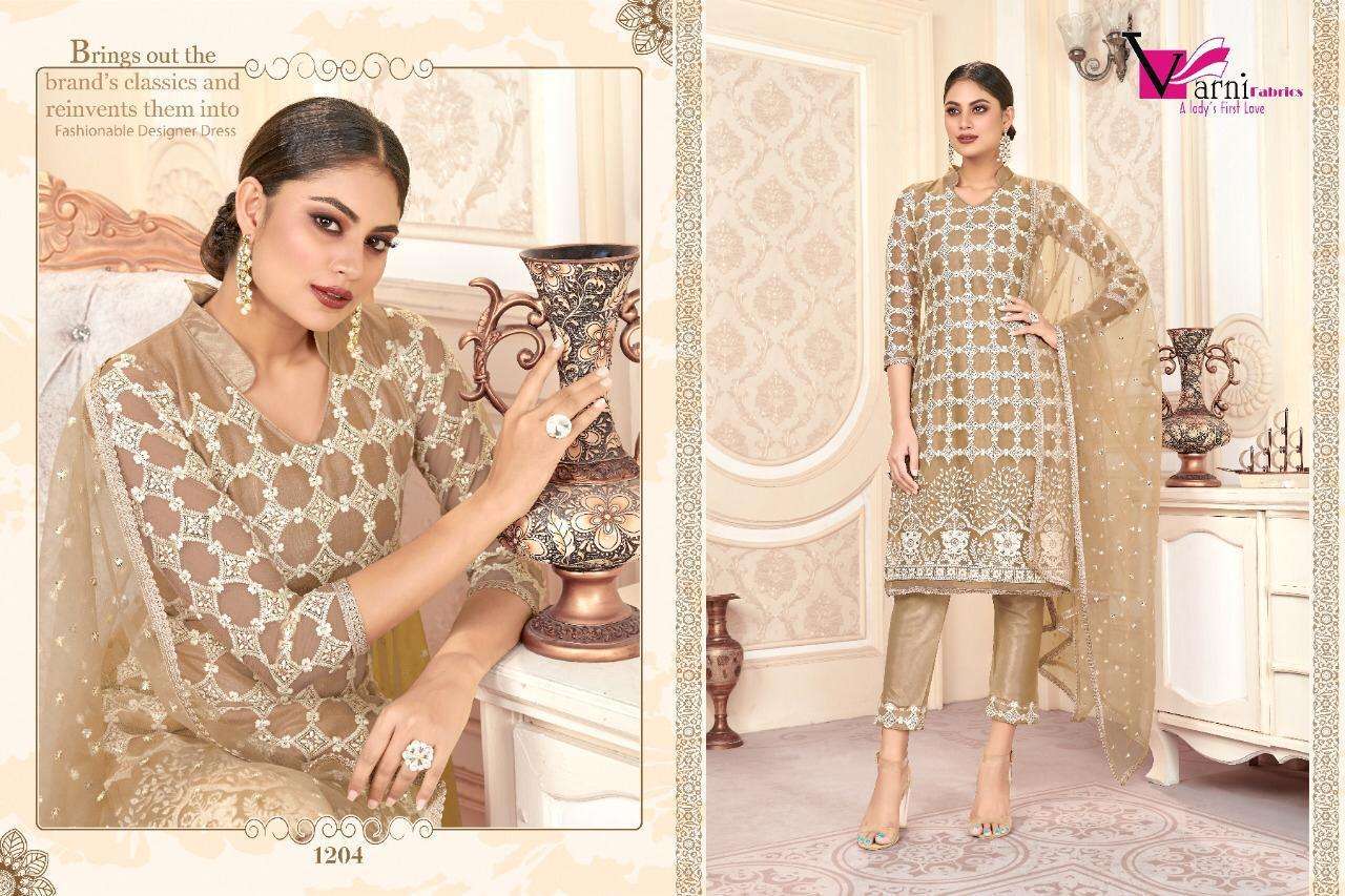 ZEEYA HUSNA BY VARNI FABRICS 1201 TO 1204 SERIES BEAUTIFUL SUITS STYLISH FANCY COLORFUL CASUAL WEAR & ETHNIC WEAR BUTTERFLY NET EMBROIDERED DRESSES AT WHOLESALE PRICE