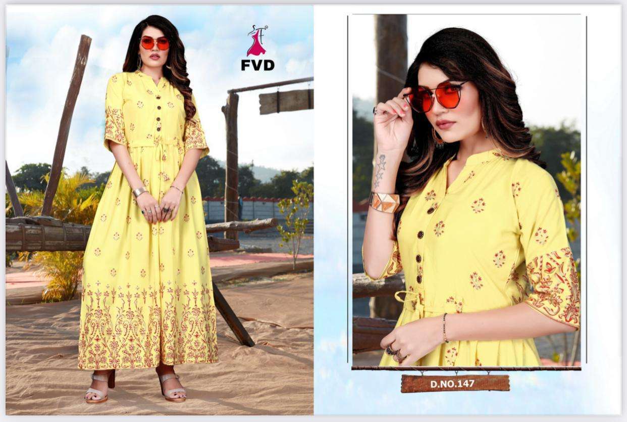 RANG VOL-3 BY FVD 145 TO 154 BEAUTIFUL STYLISH FANCY COLORFUL CASUAL WEAR & ETHNIC WEAR & READY TO WEAR RAYON PRINTED GOWNS AT WHOLESALE PRICE