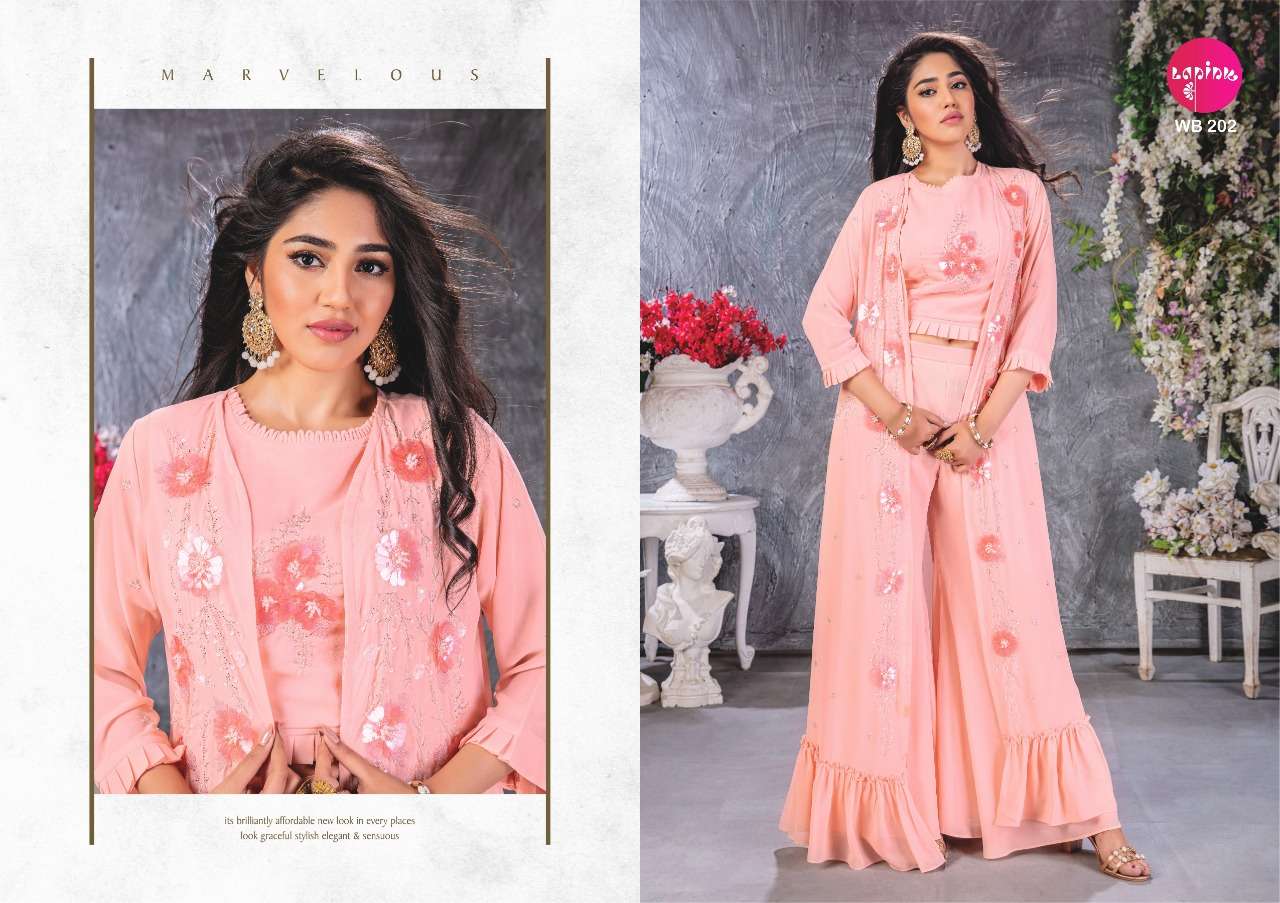 WEDDING BELLS VOL-2 BY LAPINK 201 TO 206 SERIES STYLISH FANCY BEAUTIFUL COLORFUL CASUAL WEAR & ETHNIC WEAR GEORGETTE KURTIS WITH BOTTOM AT WHOLESALE PRICE