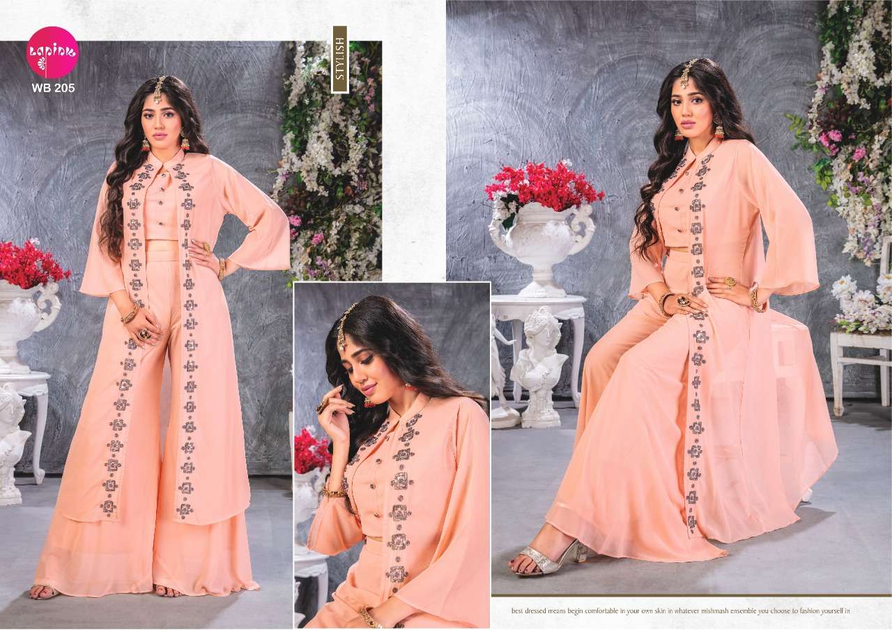 WEDDING BELLS VOL-2 BY LAPINK 201 TO 206 SERIES STYLISH FANCY BEAUTIFUL COLORFUL CASUAL WEAR & ETHNIC WEAR GEORGETTE KURTIS WITH BOTTOM AT WHOLESALE PRICE