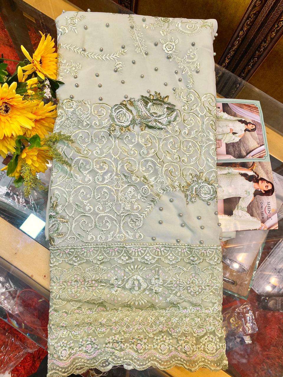 SHENYL 145 COLOUR BY SHENYL FAB 145-A TO 145-E BEAUTIFUL PAKISTANI SUITS COLORFUL STYLISH FANCY CASUAL WEAR & ETHNIC WEAR FAUX GEORGETTE EMBROIDERED DRESSES AT WHOLESALE PRICE