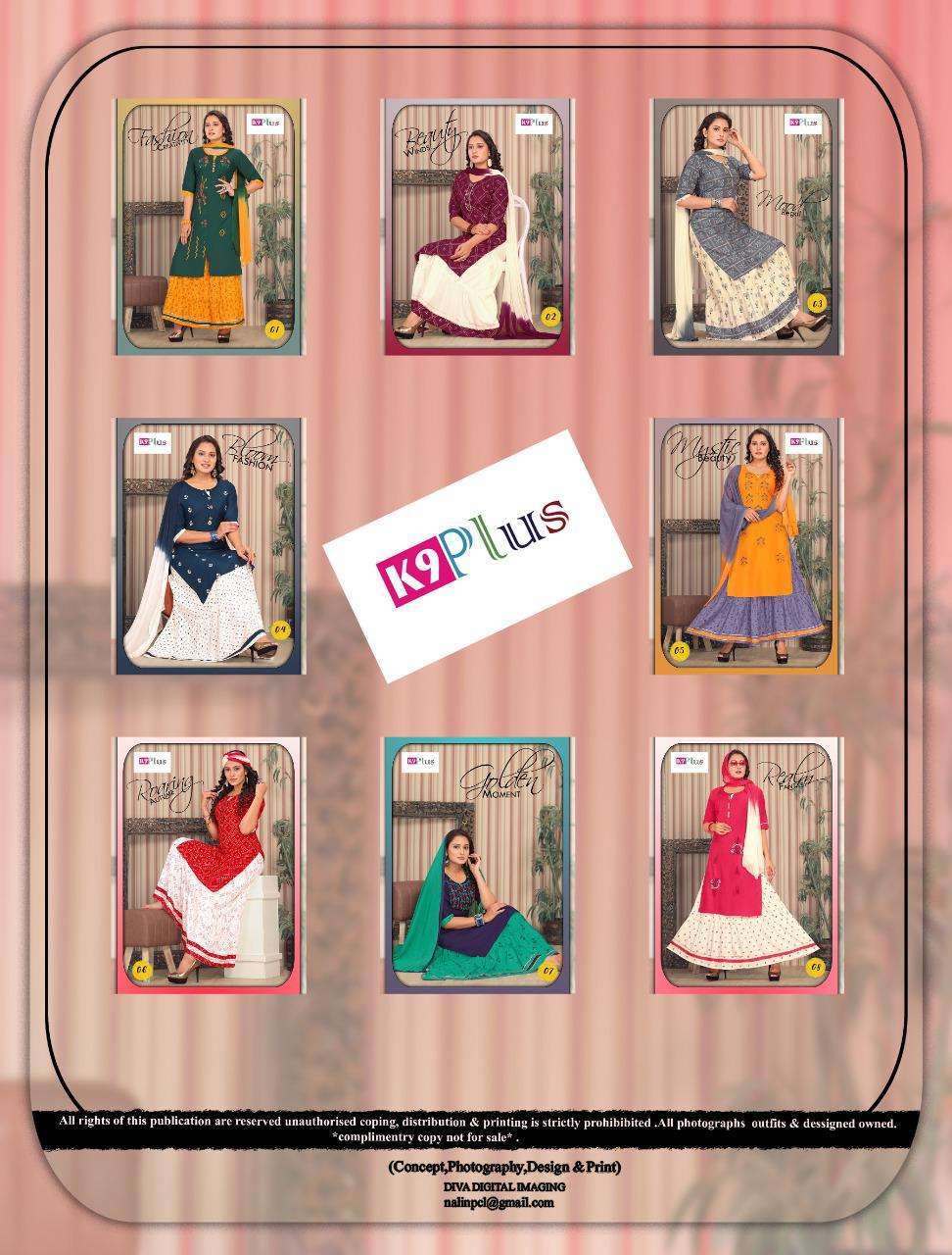SAMAIRA BY K9 PLUS 01 TO 08 SERIES BEAUTIFUL STYLISH SHARARA SUITS FANCY COLORFUL CASUAL WEAR & ETHNIC WEAR & READY TO WEAR RAYON EMBROIDERED DRESSES AT WHOLESALE PRICE