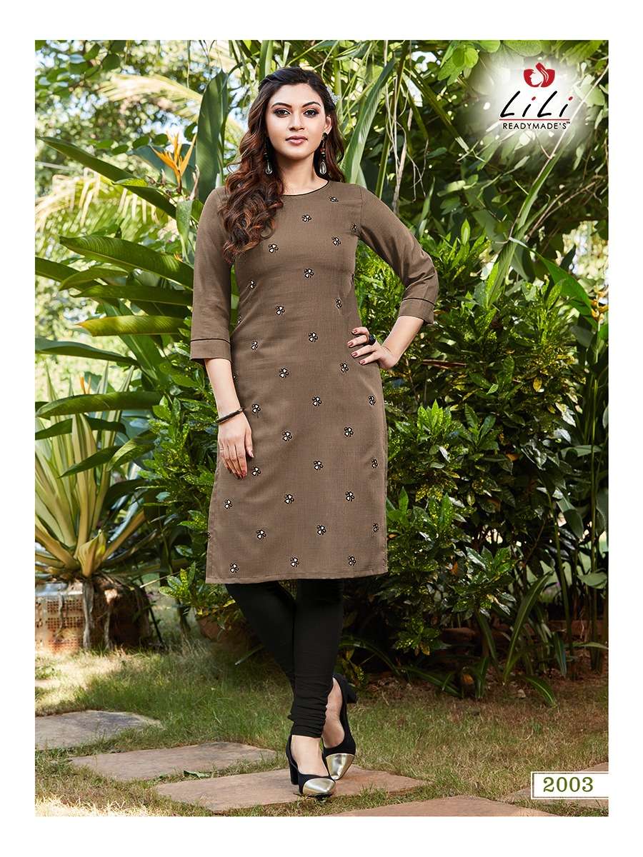 AYESHA BY LILI 2001 TO 2010 SERIES BEAUTIFUL STYLISH FANCY COLORFUL CASUAL WEAR & ETHNIC WEAR & READY TO WEAR RUBY SLUB COTTON EMBROIDERED KURTIS AT WHOLESALE PRICE