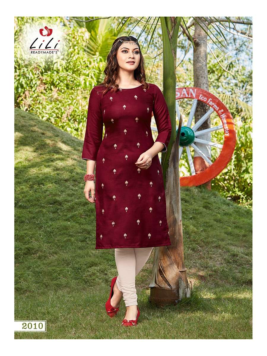 AYESHA BY LILI 2001 TO 2010 SERIES BEAUTIFUL STYLISH FANCY COLORFUL CASUAL WEAR & ETHNIC WEAR & READY TO WEAR RUBY SLUB COTTON EMBROIDERED KURTIS AT WHOLESALE PRICE