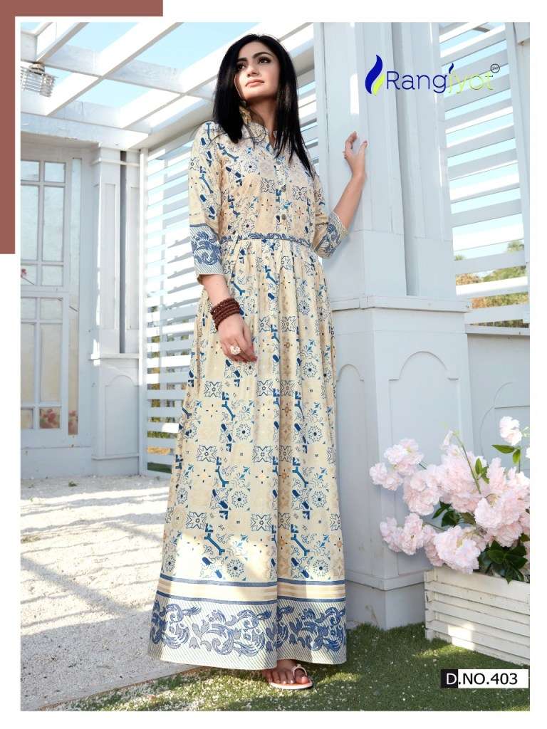 SHEHNAAZ VOL-4 BY RANGJYOT FASHION 401 TO 410 SERIES BEAUTIFUL STYLISH FANCY COLORFUL CASUAL WEAR & ETHNIC WEAR & READY TO WEAR RAYON PRINTED KURTIS AT WHOLESALE PRICE