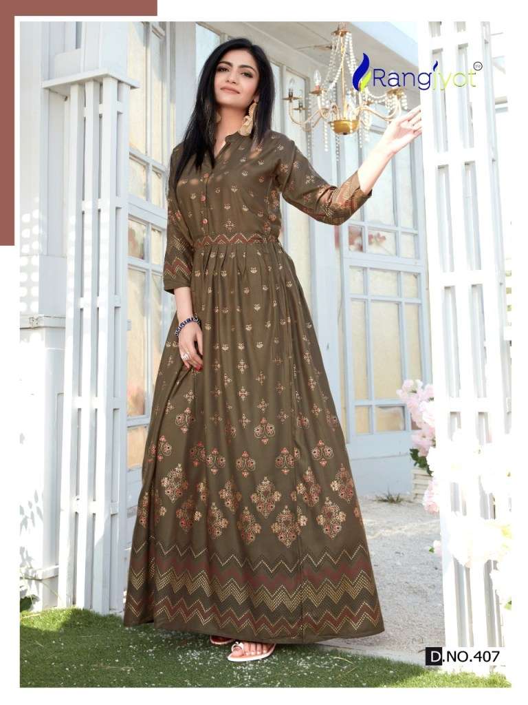 SHEHNAAZ VOL-4 BY RANGJYOT FASHION 401 TO 410 SERIES BEAUTIFUL STYLISH FANCY COLORFUL CASUAL WEAR & ETHNIC WEAR & READY TO WEAR RAYON PRINTED KURTIS AT WHOLESALE PRICE