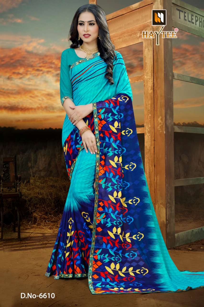FUZZY VOL-20 BY HAYTEE 6609 TO 6616 SERIES INDIAN TRADITIONAL WEAR COLLECTION BEAUTIFUL STYLISH FANCY COLORFUL PARTY WEAR & OCCASIONAL WEAR RENIAL PRINT SAREES AT WHOLESALE PRICE