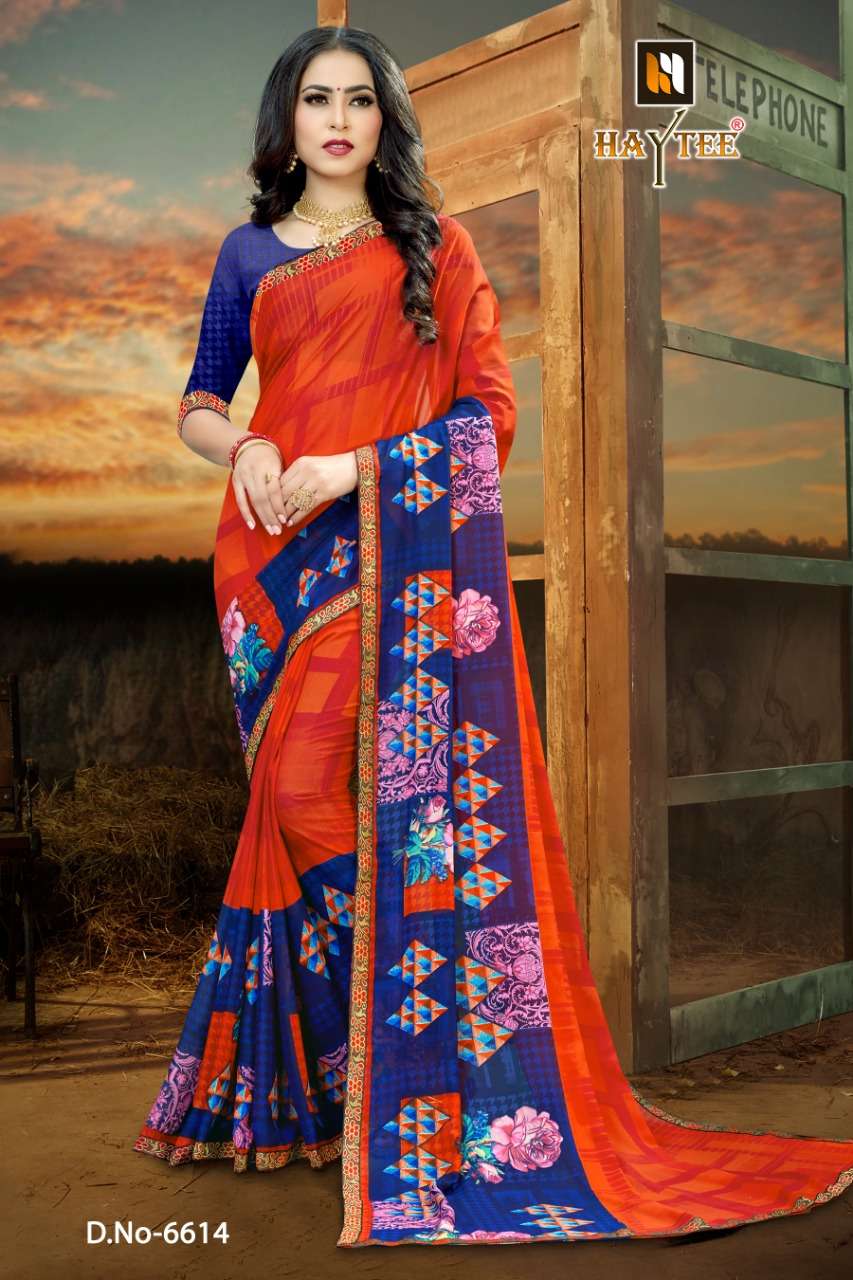 FUZZY VOL-20 BY HAYTEE 6609 TO 6616 SERIES INDIAN TRADITIONAL WEAR COLLECTION BEAUTIFUL STYLISH FANCY COLORFUL PARTY WEAR & OCCASIONAL WEAR RENIAL PRINT SAREES AT WHOLESALE PRICE