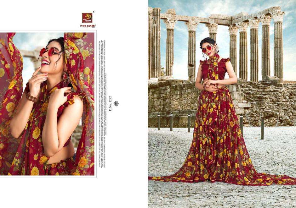 MANNAT BY PRIYA PARIDHI 1287 TO 1298 SERIES INDIAN TRADITIONAL WEAR COLLECTION BEAUTIFUL STYLISH FANCY COLORFUL PARTY WEAR & OCCASIONAL WEAR CHIFFON SAREES AT WHOLESALE PRICE