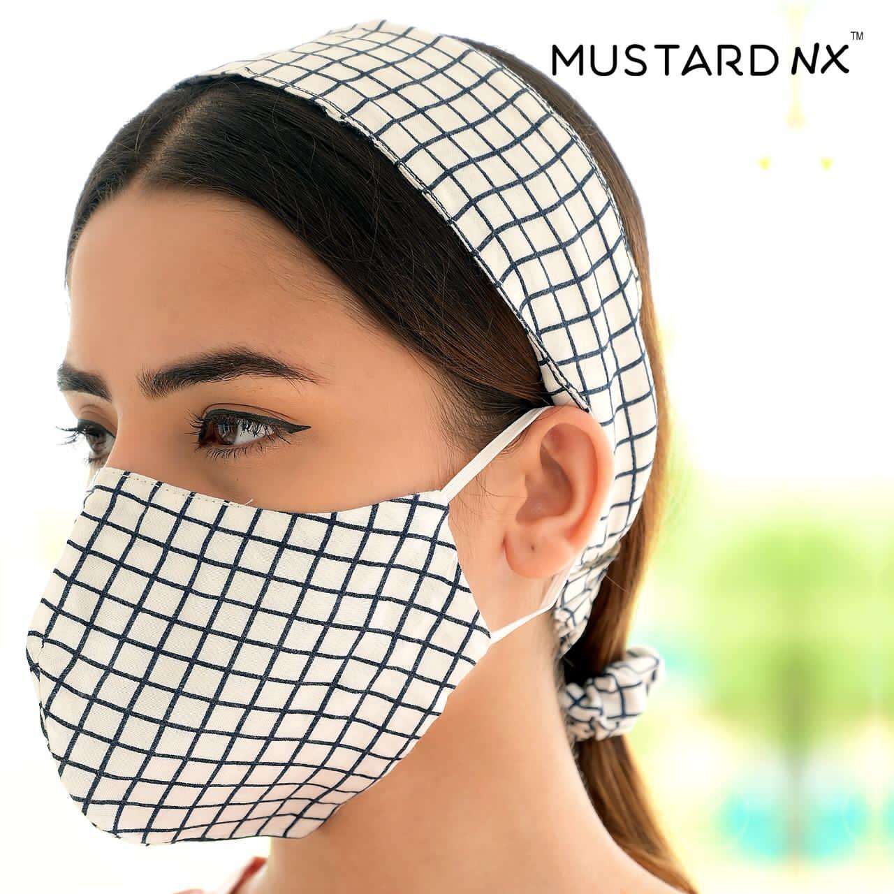 FASHION WITH SAFETY BY MUSTARD 01 TO 12 SERIES PURE RAYON DOUBLE LAYER NON SURGICAL PROTECTIVE MASK WITH RUBBER AND HAIR BAND AT WHOLESALE PRICE.