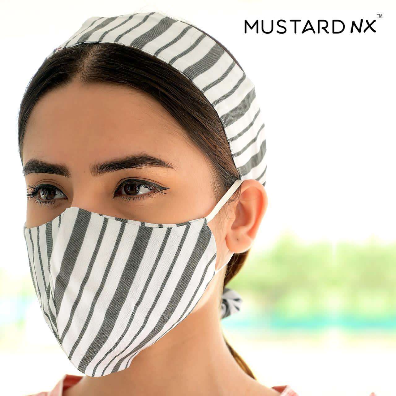 FASHION WITH SAFETY BY MUSTARD 01 TO 12 SERIES PURE RAYON DOUBLE LAYER NON SURGICAL PROTECTIVE MASK WITH RUBBER AND HAIR BAND AT WHOLESALE PRICE.