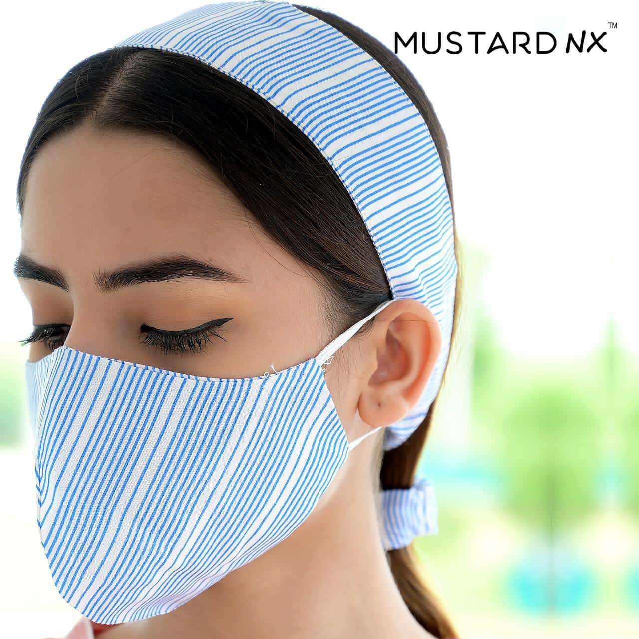 FASHION WITH SAFETY BY MUSTARD 01 TO 12 SERIES PURE RAYON DOUBLE LAYER NON SURGICAL PROTECTIVE MASK WITH RUBBER AND HAIR BAND AT WHOLESALE PRICE.