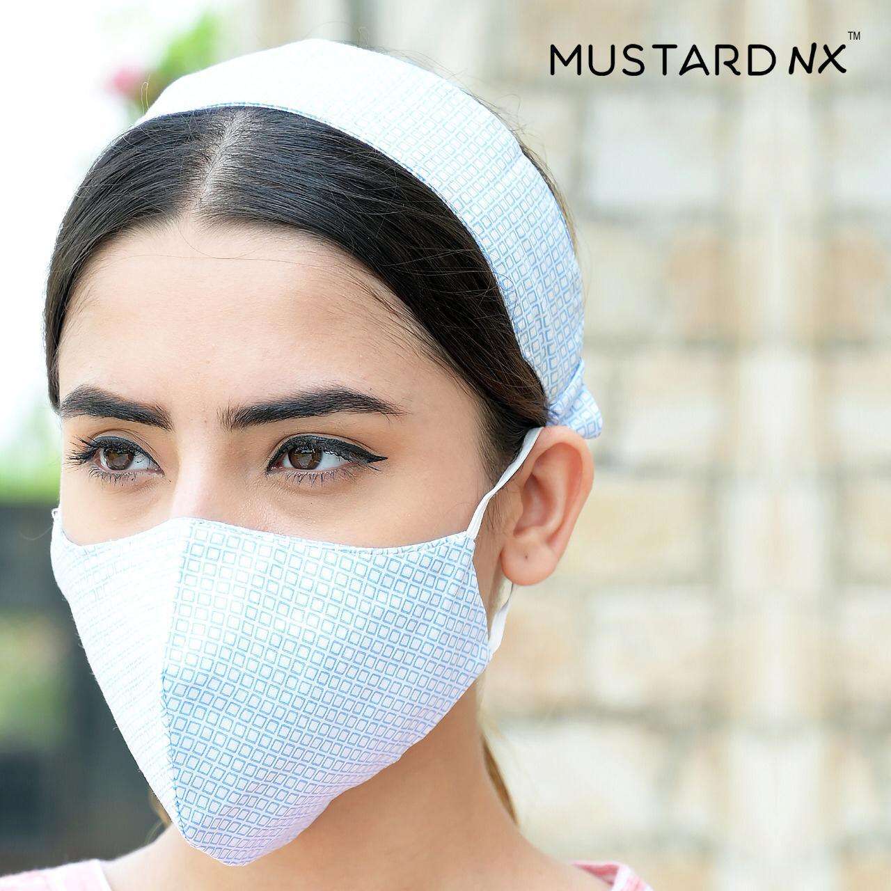 FASHION WITH SAFETY BY MUSTARD 01 TO 12 SERIES PURE RAYON DOUBLE LAYER NON SURGICAL PROTECTIVE MASK WITH RUBBER AND HAIR BAND AT WHOLESALE PRICE.