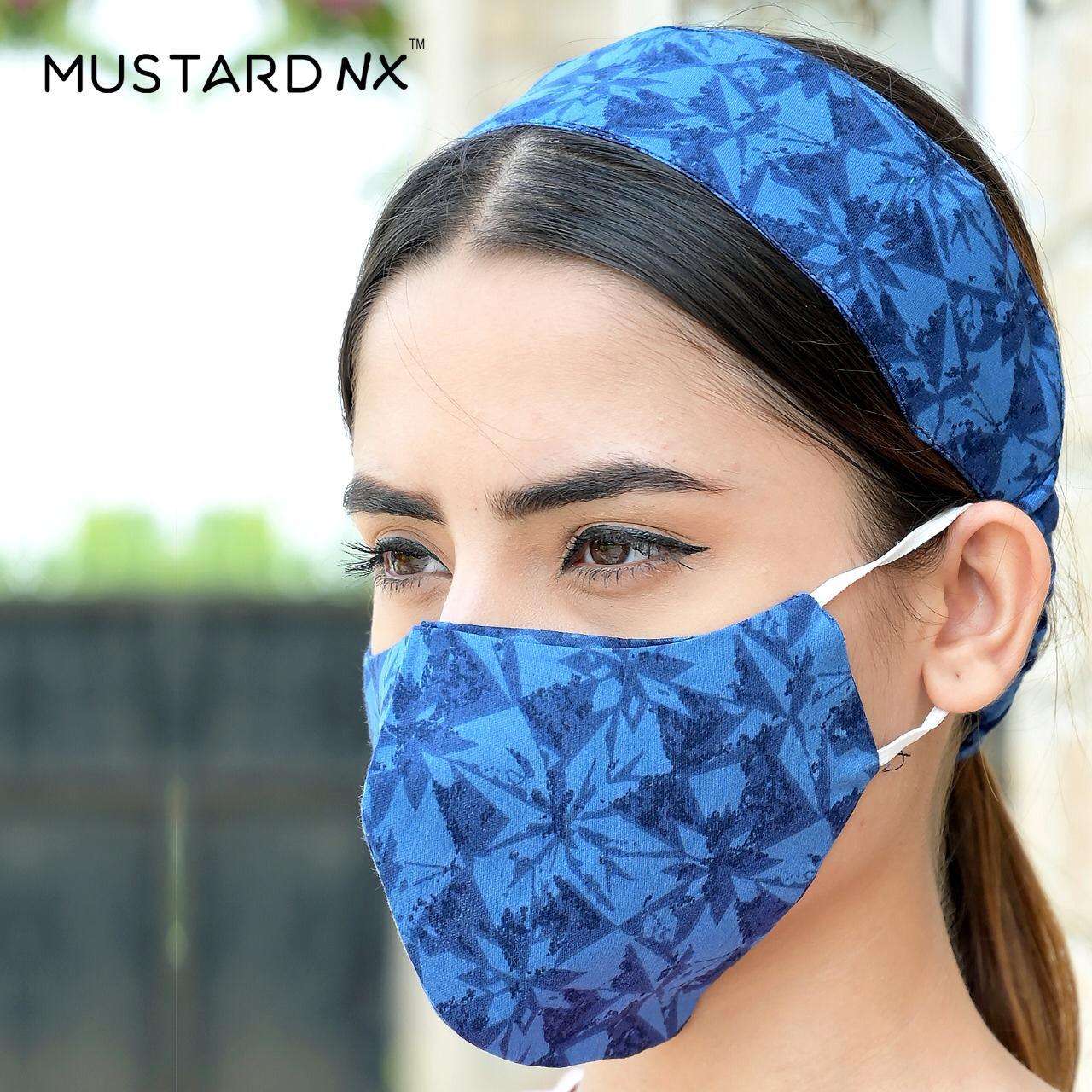 FASHION WITH SAFETY BY MUSTARD 01 TO 12 SERIES PURE RAYON DOUBLE LAYER NON SURGICAL PROTECTIVE MASK WITH RUBBER AND HAIR BAND AT WHOLESALE PRICE.