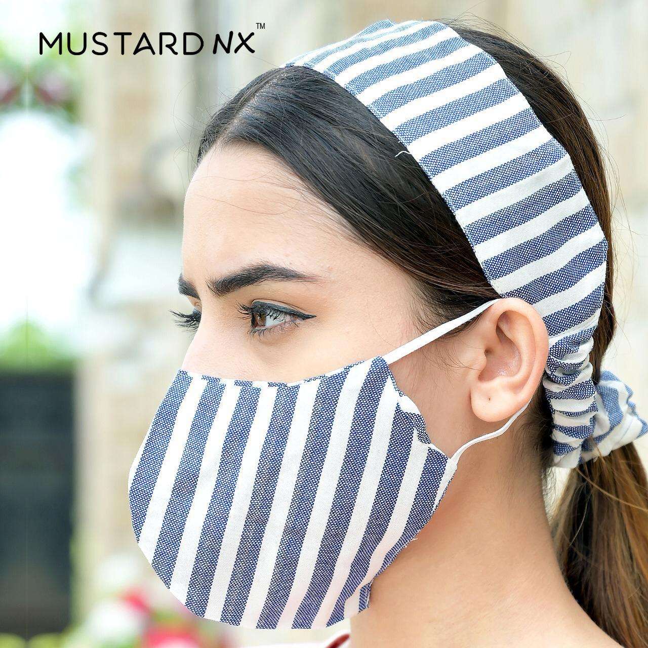 FASHION WITH SAFETY BY MUSTARD 01 TO 12 SERIES PURE RAYON DOUBLE LAYER NON SURGICAL PROTECTIVE MASK WITH RUBBER AND HAIR BAND AT WHOLESALE PRICE.