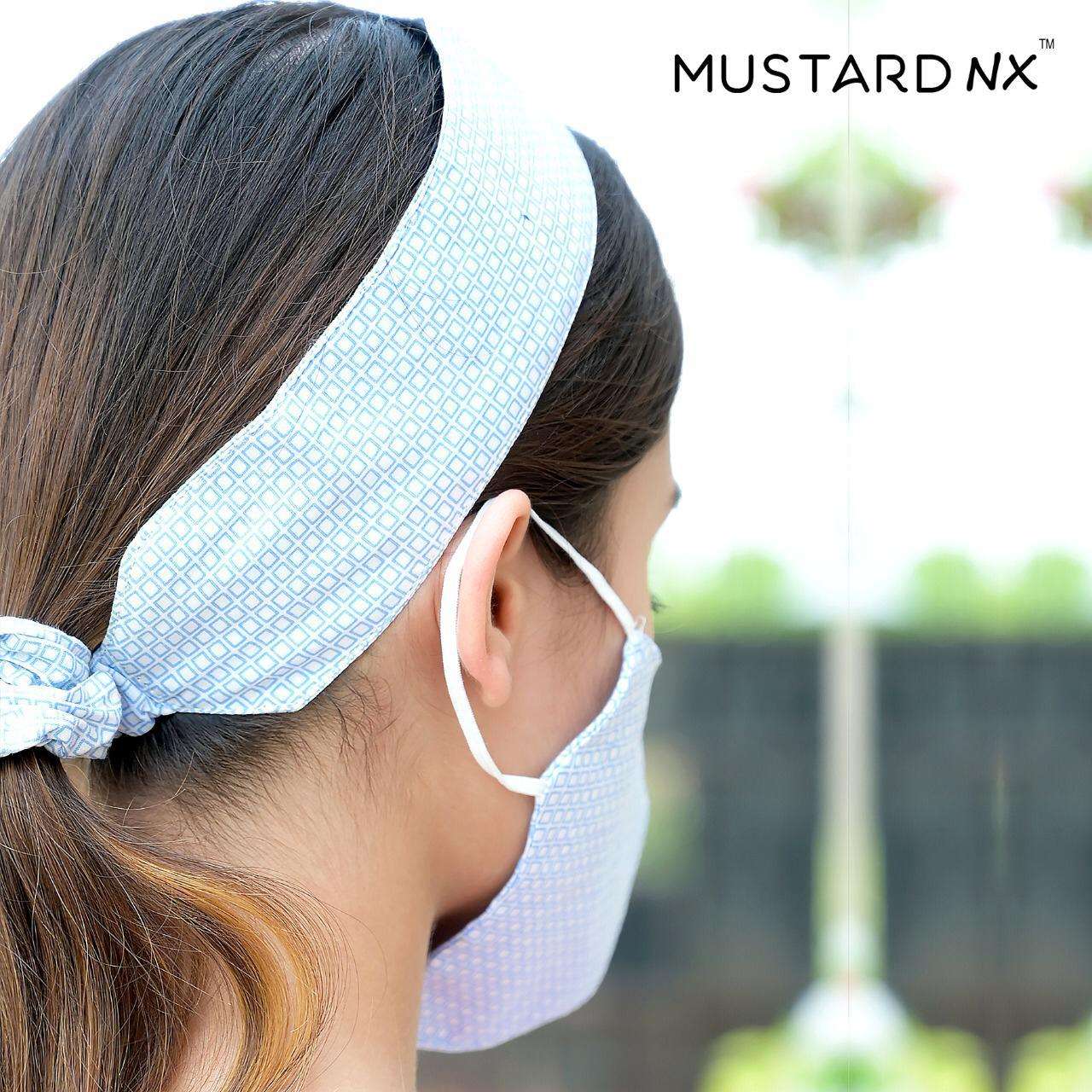 FASHION WITH SAFETY BY MUSTARD 01 TO 12 SERIES PURE RAYON DOUBLE LAYER NON SURGICAL PROTECTIVE MASK WITH RUBBER AND HAIR BAND AT WHOLESALE PRICE.