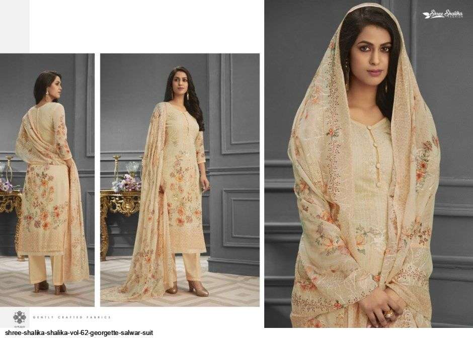 SHALIKA VOL-62 BY SHREE SHALIKA FASHION 2501 TO 2508 SERIES DESIGNER SUITS BEAUTIFUL STYLISH FANCY COLORFUL PARTY WEAR & OCCASIONAL WEAR PURE GEORGETTE EMBROIDERED DRESSES AT WHOLESALE PRICE