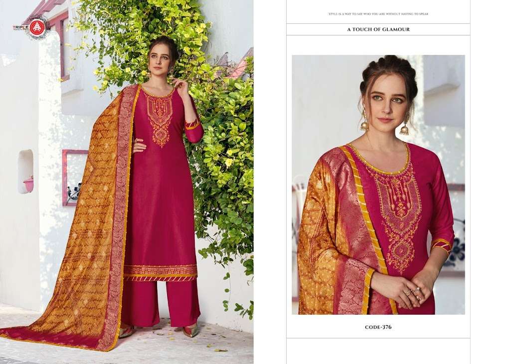 KHWAHISH VOL-2 BY TRIPLE AAA 371 TO 376 SERIES BEAUTIFUL SUITS STYLISH FANCY COLORFUL PARTY WEAR & OCCASIONAL WEAR CHINON SILK PRINTED DRESSES AT WHOLESALE PRICE