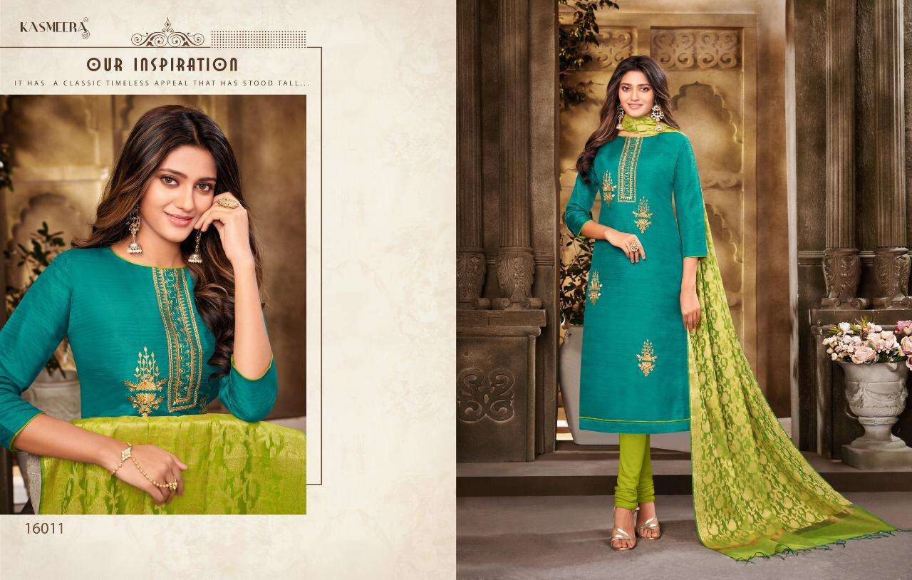 QUEEN VOL-4 BY KASMEERA 16002 TO 16013 SERIES BEAUTIFUL STYLISH SUITS FANCY COLORFUL CASUAL WEAR & ETHNIC WEAR & READY TO WEAR BANARSI SILK DRESSES AT WHOLESALE PRICE