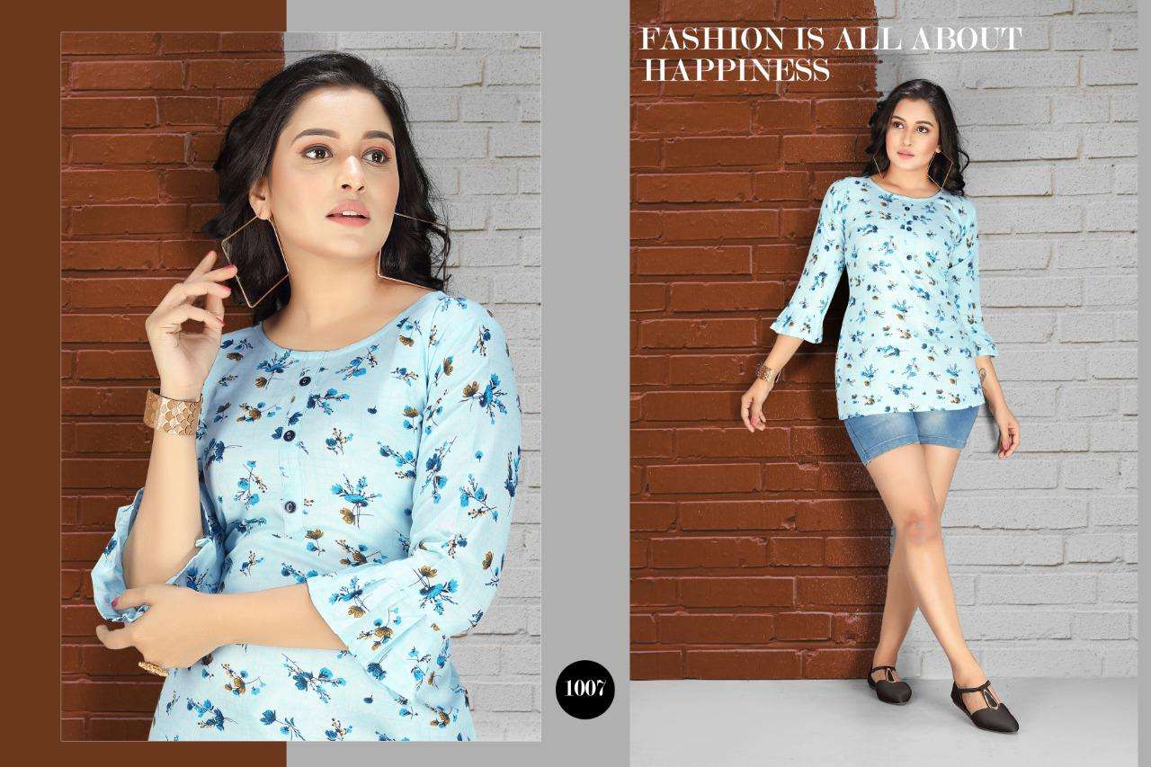 RITVIKA BY S S KURTIS 1001 TO 1008 SERIES BEAUTIFUL COLORFUL STYLISH FANCY CASUAL WEAR & ETHNIC WEAR & READY TO WEAR RAYON PRINTED TOPS AT WHOLESALE PRICE