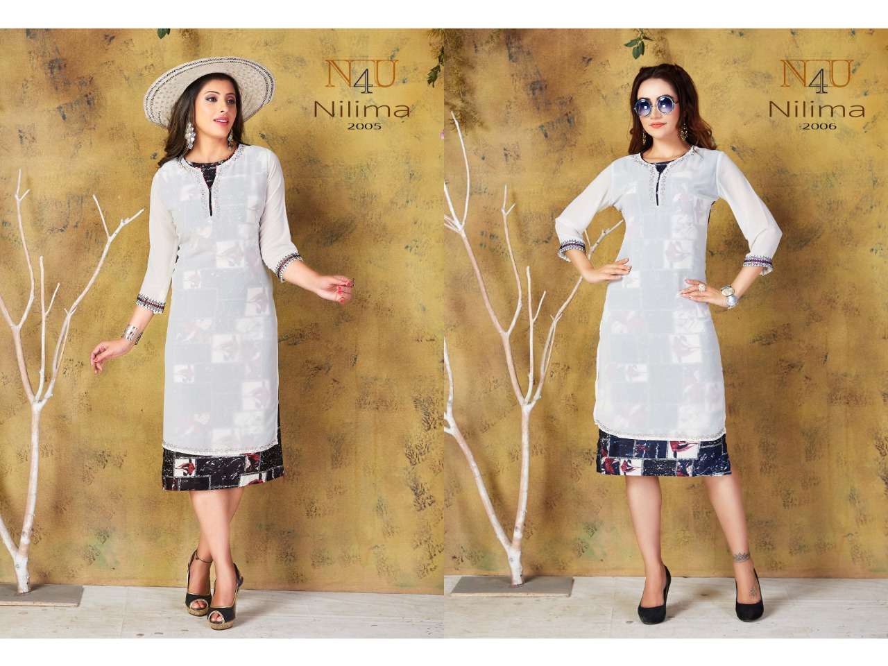 NILIMA BY N4U 2001 TO 2010 SERIES BEAUTIFUL COLORFUL STYLISH FANCY CASUAL WEAR & ETHNIC WEAR & READY TO WEAR GEORGETTE EMBROIDERED KURTIS AT WHOLESALE PRICE