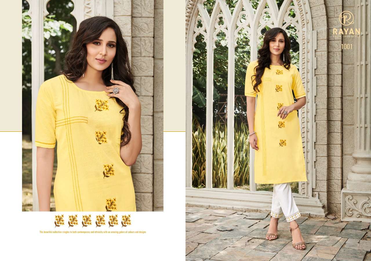 TARASA VOL-1 BY RAYAN 1001 TO 1006 SERIES DESIGNER BEAUTIFUL STYLISH FANCY COLORFUL PARTY WEAR & OCCASIONAL WEAR HEAVY COTTON PRINTED KURTIS WITH BOTTOM AT WHOLESALE PRICE