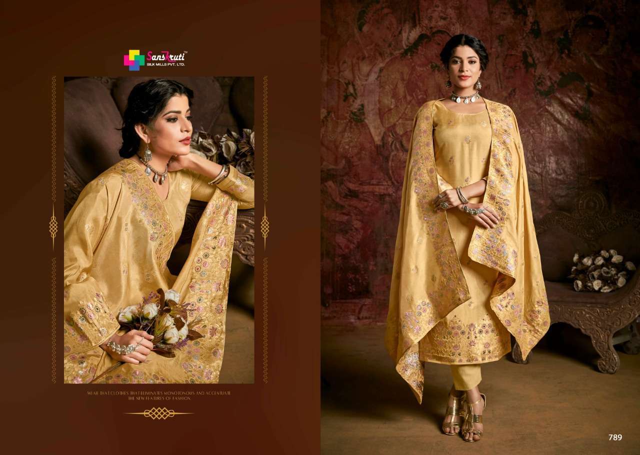 RUHANIYAT BY SANSKRUTI SILK MILLS 783 TO 789 SERIES BEAUTIFUL STYLISH SUITS FANCY COLORFUL CASUAL WEAR & ETHNIC WEAR & READY TO WEAR RUSSIAN MEENAKARI JACQUARD DRESSES AT WHOLESALE PRICE