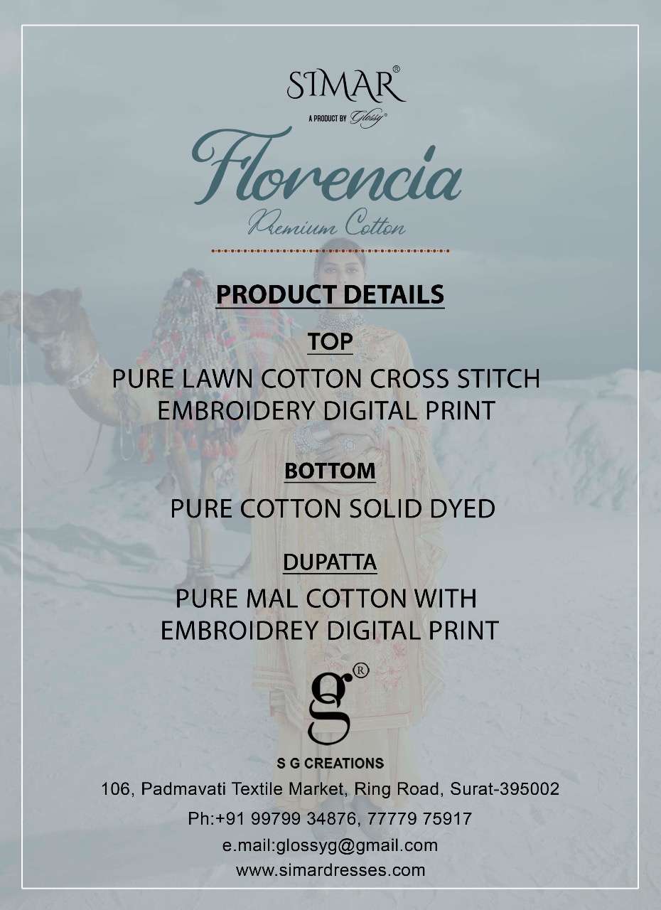 FLORENCIA BY GLOSSY 954 TO 961 SERIES DESIGNER SUITS COLLECTION BEAUTIFUL STYLISH FANCY COLORFUL PARTY WEAR & OCCASIONAL WEAR PURE LAWN COTTON EMBROIDERED DRESSES AT WHOLESALE PRICE