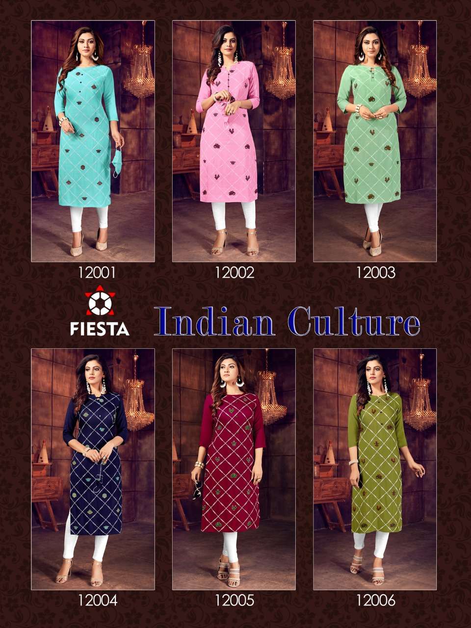 INDIAN CULTURE BY FIESTA 12001 TO 12006 SERIES BEAUTIFUL COLORFUL STYLISH FANCY CASUAL WEAR & ETHNIC WEAR & READY TO WEAR RAYON SLUB PRINTED KURTIS AT WHOLESALE PRICE