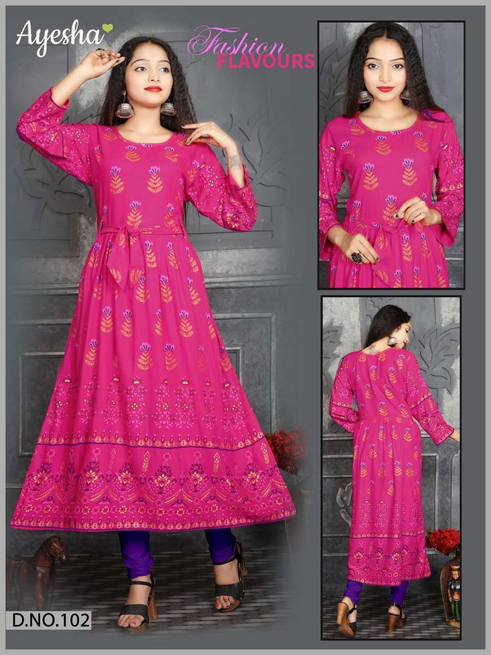 SUJAN BY AYESHA 101 TO 108 SERIES BEAUTIFUL COLORFUL STYLISH FANCY CASUAL WEAR & ETHNIC WEAR & READY TO WEAR RAYON PRINTED KURTIS AT WHOLESALE PRICE