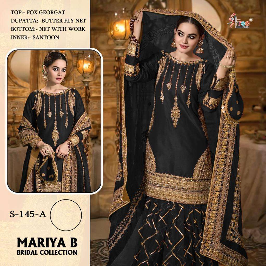 MARIA B BRIDAL COLLECTION BY SHREE FABS 145 TO 145-D SERIES DESIGNER FESTIVE PAKISTANI SUITS COLLECTION BEAUTIFUL STYLISH FANCY COLORFUL PARTY WEAR & OCCASIONAL WEAR HEAVY GEORGETTE WITH EMBROIDERED DRESSES AT WHOLESALE PRICE