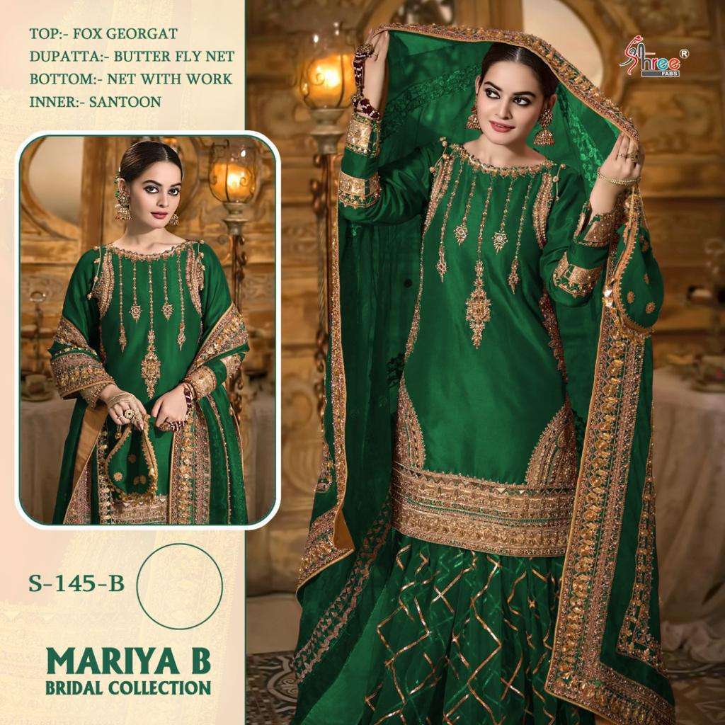 MARIA B BRIDAL COLLECTION BY SHREE FABS 145 TO 145-D SERIES DESIGNER FESTIVE PAKISTANI SUITS COLLECTION BEAUTIFUL STYLISH FANCY COLORFUL PARTY WEAR & OCCASIONAL WEAR HEAVY GEORGETTE WITH EMBROIDERED DRESSES AT WHOLESALE PRICE