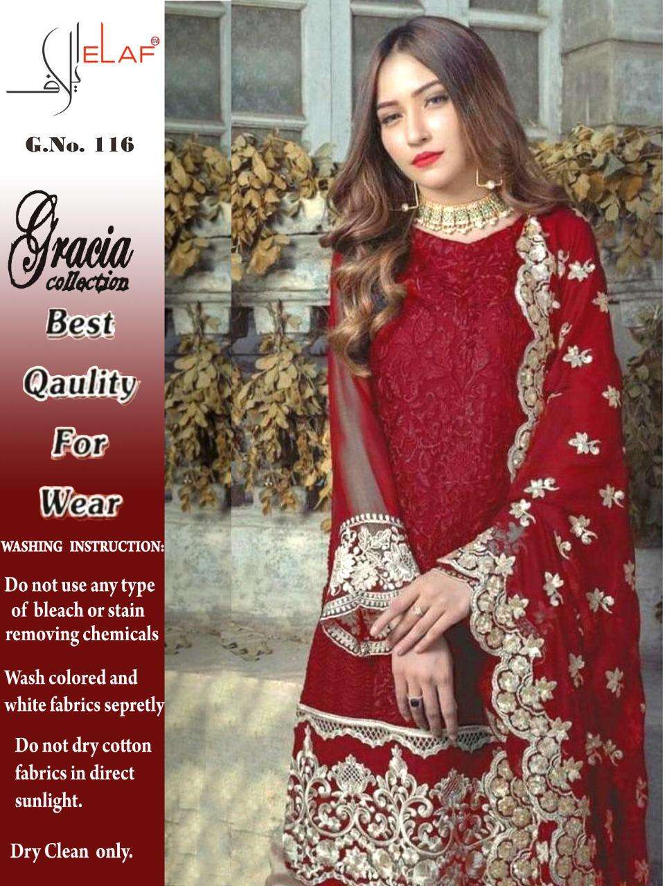 GRACIA HIT DESIGN 116 BY ELAAF Z PAKISTANI SUITS BEAUTIFUL FANCY COLORFUL STYLISH PARTY WEAR & OCCASIONAL WEAR HEAVY FAUX GEORGETTE WITH EMBROIDERY DRESSES AT WHOLESALE PRICE